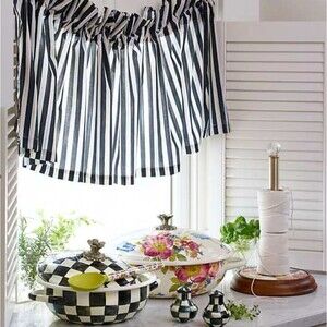 Mackenzie Childs Courtly Stripe Cafe Valance Curtain Window Covering 72" x 16.5”